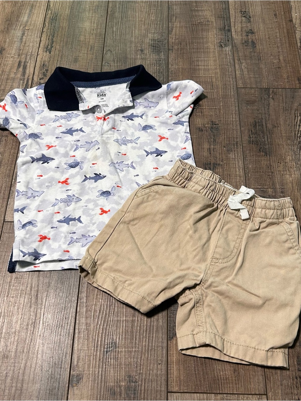 Kids Headquarters Boys Outfit Set Blue Sharks Polo Khaki Shorts